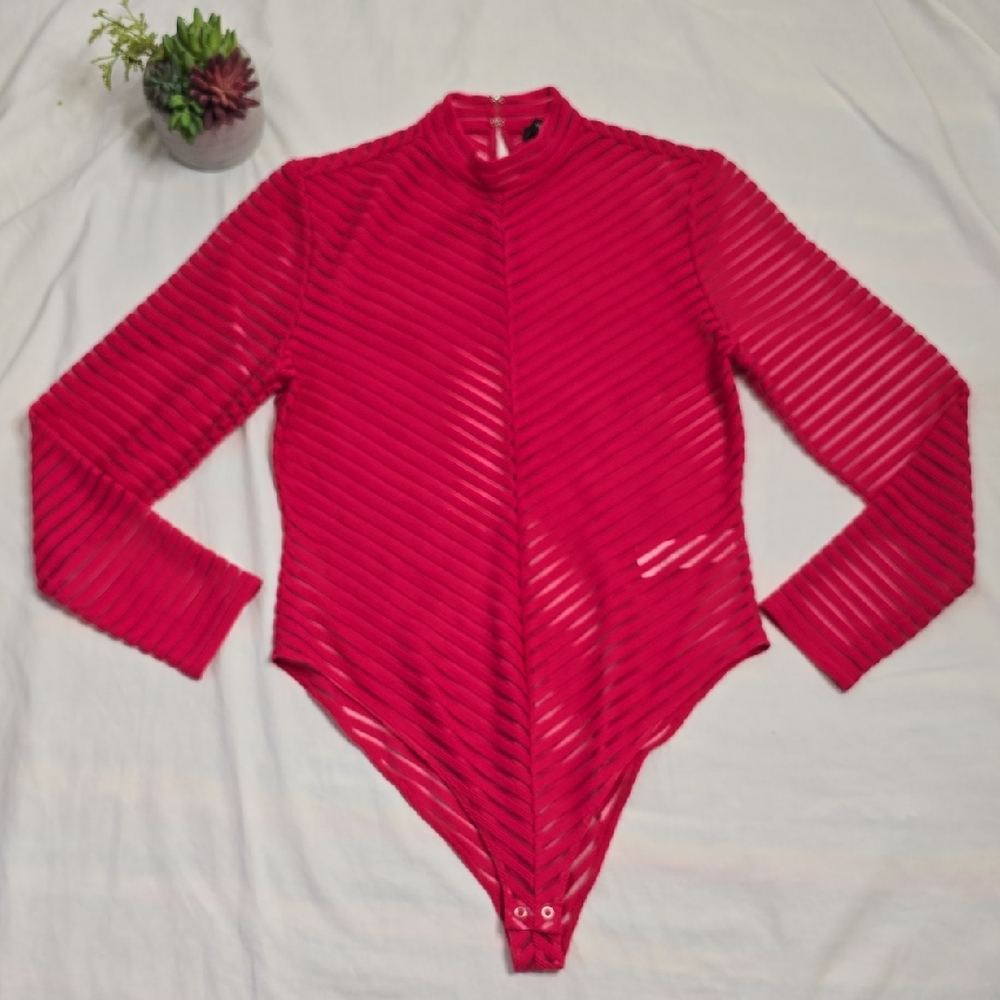 Forever 21 Red Striped Women's Onesie Bodysuit Sz OX